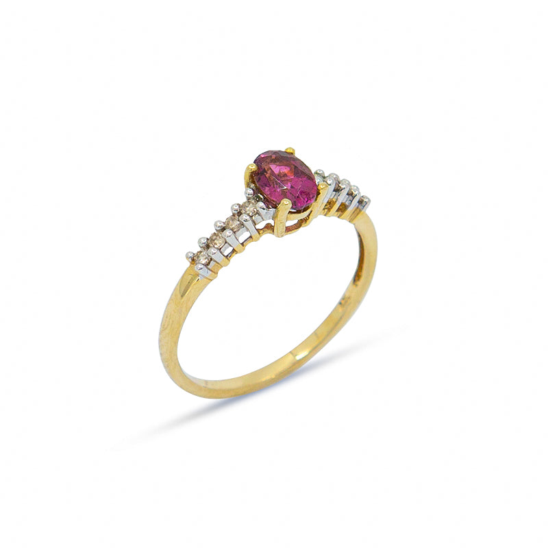 Oval Pink Tourmaline Diamond 14K Gold Ring
