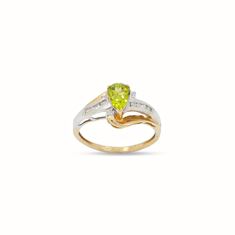 Pear Peridot Diamond 10K Gold Ring