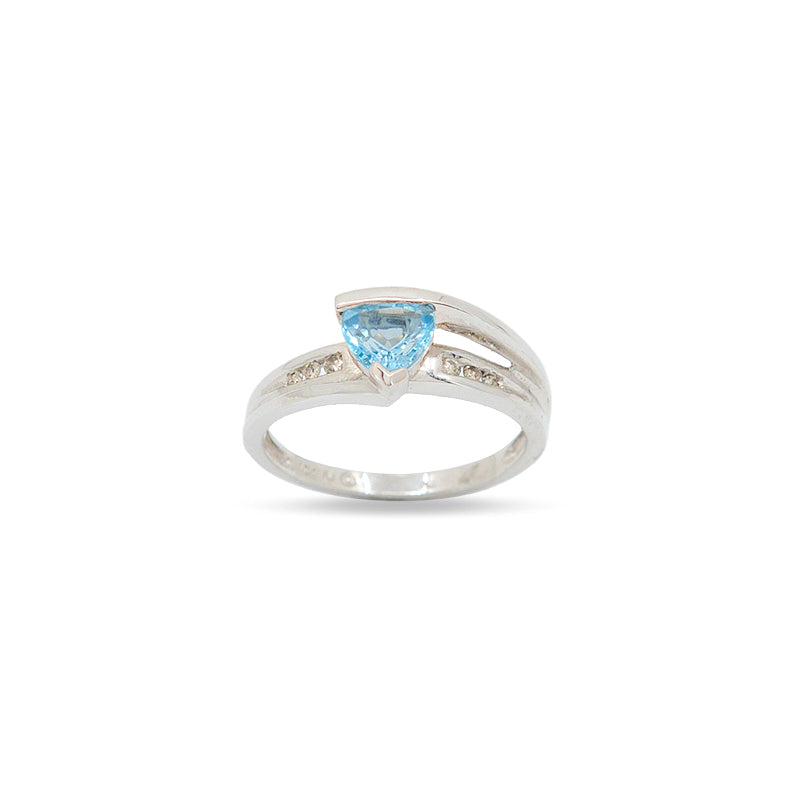 Blue Topaz Diamond 10K White Gold Ring