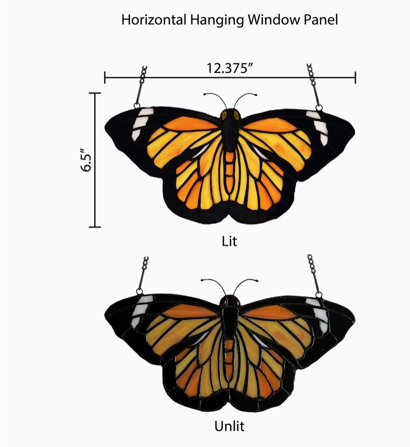 Yellow and Orange Butterfly Stained Glass Window Panel